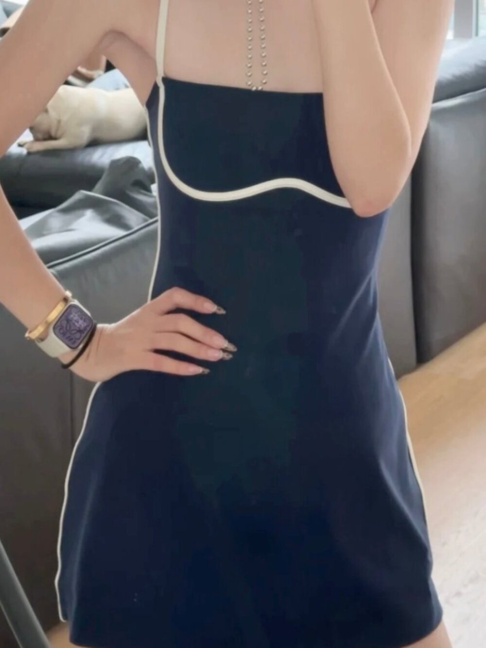 ALO Yoga Streamlined Dress💙🤍Navy/Ivory | Pilates Princess Favorite👧🏻 - Picture 8 of 8